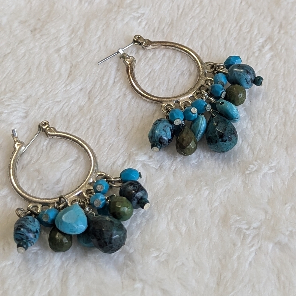 Vintage Blue/Turquoise Colored Acrylic Bead Drop Pierced Earrings - Picture 4 of 7